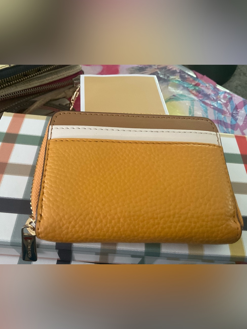 Michael Kors Mustard Yellow Zip Card Holder with Gold Hardware - Picture 2 of 7